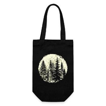 Nachtwald-Silhouette mit Vollmond - Geschenkbeutel für Flaschen - Schwarz - Vorne