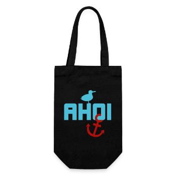 Ahoi Möwe Anker Urlaub Meer Nordsee Sommer Strand - Geschenkbeutel für Flaschen - Schwarz - Vorne