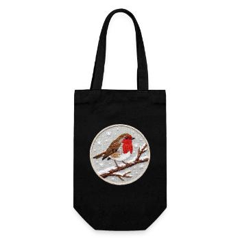 Robin embroidered on a twig (printed) - Gift Bag for Bottles - black - Front
