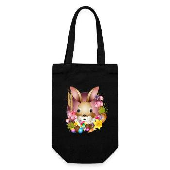 Entzückender Osterhase mit österlicher Deko - Geschenkbeutel für Flaschen - Schwarz - Vorne