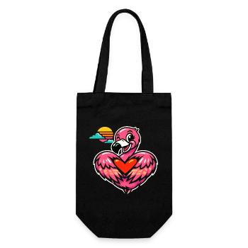 Rosa Flamingo mit Herzsymbol | Süßes Geschenk - Geschenkbeutel für Flaschen - Schwarz - Vorne