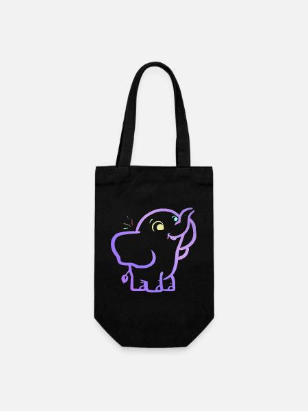 Cheerful purple outline elephant - Gift Bag for Bottles - black