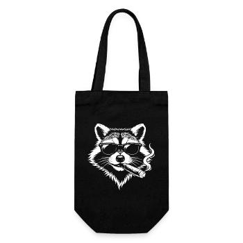 Waschbär-Rebell mit schwarzer Sonnenbrille raucht Zigarre - Geschenkbeutel für Flaschen - Schwarz - Vorne