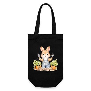 Süßer Hase im Karottenbeet  - Geschenkbeutel für Flaschen - Schwarz - Vorne
