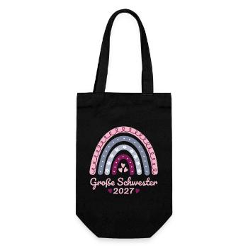 Große Schwester 2027 Boho Regenbogen pastell - Geschenkbeutel für Flaschen - Schwarz - Vorne