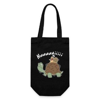 Hui – Schnecke reitet Schildkröte Cartoon - Geschenkbeutel für Flaschen - Schwarz - Vorne