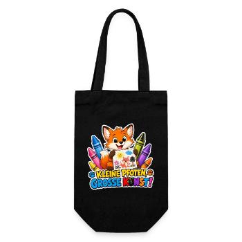 Comic Fuchs kleine Pfoten ganz grosse Kunst Motiv - Geschenkbeutel für Flaschen - Schwarz - Vorne