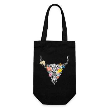Bull skull with flowers - Gift Bag for Bottles - black - Front