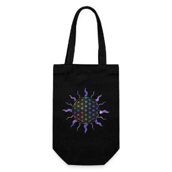 Blume des Lebens Sonne Mandala Regenbogen - Geschenkbeutel für Flaschen - Schwarz - Vorne