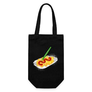 French fries with ketchup in a cardboard bowl and fork - Gift Bag for Bottles - black - Front