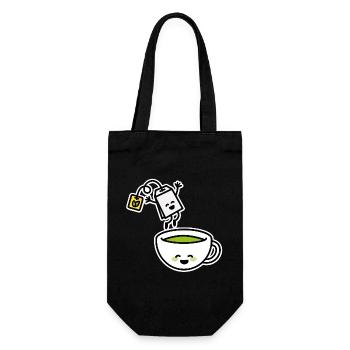 Funny Matcha Green Tea Kawaii Cartoon Teacup - Gift Bag for Bottles - black - Front