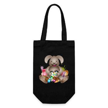 lachender Osterhase mit Osternest voller Ostereier - Geschenkbeutel für Flaschen - Schwarz - Vorne