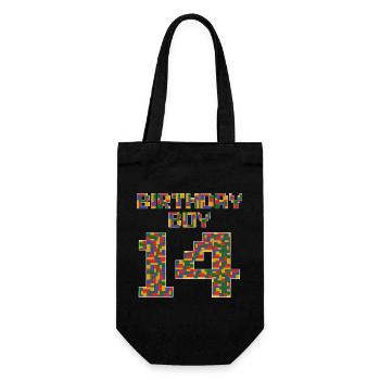 Cute 14th Birthday Gift 14 Year Old Block Building - Gift Bag for Bottles - black - Front