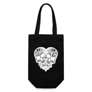 Two Skulls Heart Tattoo Tribal Style - Gift Bag for Bottles - black - Front