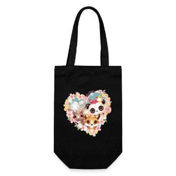 Cute animals as a portrait in heart flower frame - Gift Bag for Bottles - black - Front