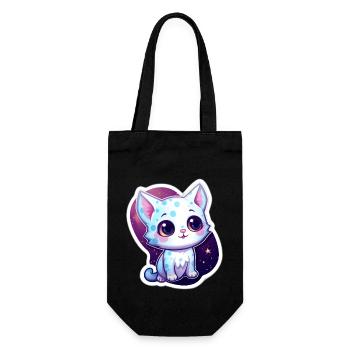 "Purrrfect Space Dreams" - Geschenkbeutel für Flaschen - Schwarz - Vorne