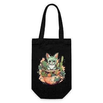 Cat in teracotta pot with cactus - Gift Bag for Bottles - black - Front