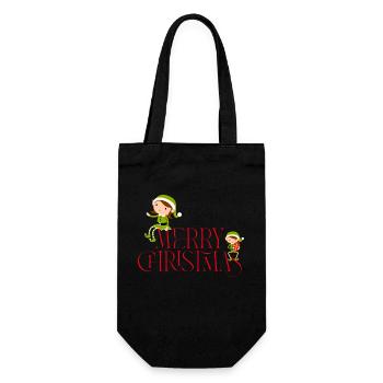Merry Christmas - Weihnachtselfen - Geschenkbeutel für Flaschen - Schwarz - Vorne
