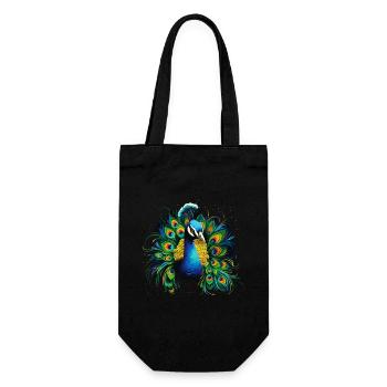Pfau Pfauenfeder Exotisch Farbenfroh Bunt Kunst - Geschenkbeutel für Flaschen - Schwarz - Vorne