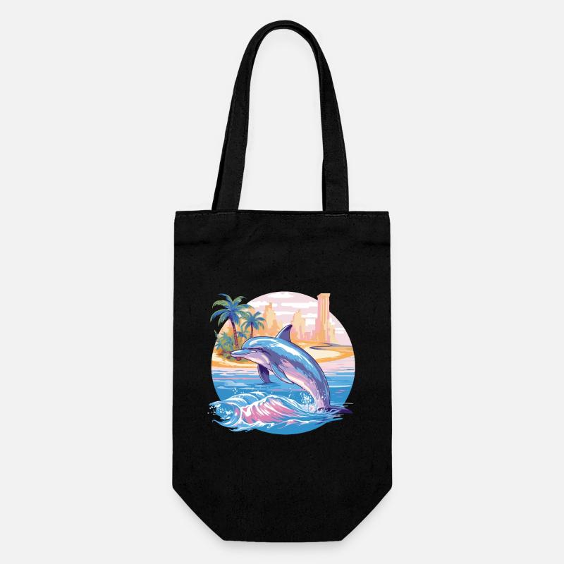 Dauphin Été Soleil Plage Mer Palmiers Vacances - Sac à bouteille - noir