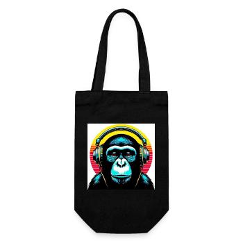 Un singe chimpanzé écoute de la musique avec des écouteurs - Sac à bouteille - noir - Devant