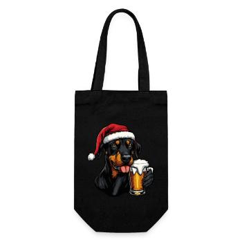 Dobermann Hund Weihnachten Bier - Geschenkbeutel für Flaschen - Schwarz - Vorne