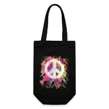 Peace Weltfrieden Flower Power Geschenk - Geschenkbeutel für Flaschen - Schwarz - Vorne