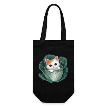 Kitten Peeking from Cabbage Leaf - Gift Bag for Bottles - black - Front