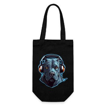 Cooler Pitbull mit Kopfhörern - Geschenkbeutel für Flaschen - Schwarz - Vorne