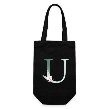 U Monogramm, Floral, personalisierbar - Geschenkbeutel für Flaschen - Schwarz - Vorne