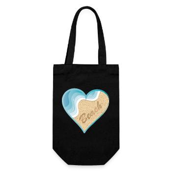 Heart-shaped beach motif with Beach lettering - Gift Bag for Bottles - black - Front