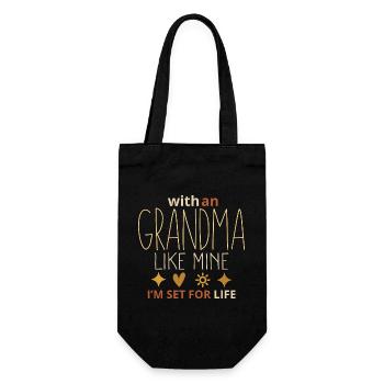 Mit einer Oma wie meiner bin ich fürs Leben versorgt – süß - Geschenkbeutel für Flaschen - Schwarz - Vorne