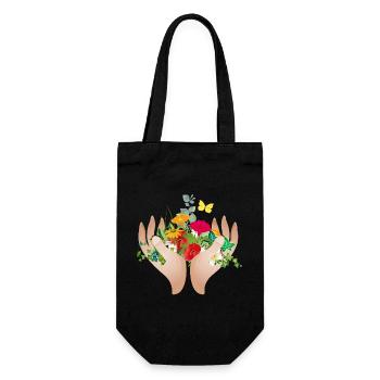 Deux mains protectrices tenant de nombreuses fleurs - Sac à bouteille - noir - Devant