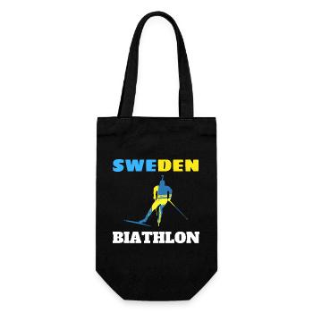 Biathlon Schweden Silhouette blau gelb - Geschenkbeutel für Flaschen - Schwarz - Vorne
