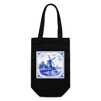 Delfter Windmühle am See - Geschenkbeutel für Flaschen - Schwarz - Vorne