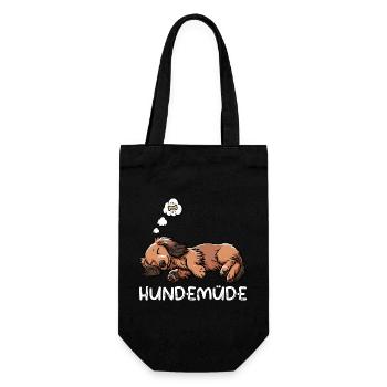 Hundemüde Langhaardackel Dackel Dackelhalter  - Geschenkbeutel für Flaschen - Schwarz - Vorne
