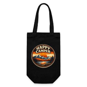 Happy Camper Camping Vintage | Na Hiking Gift - Geschenkbeutel für Flaschen - Schwarz - Vorne