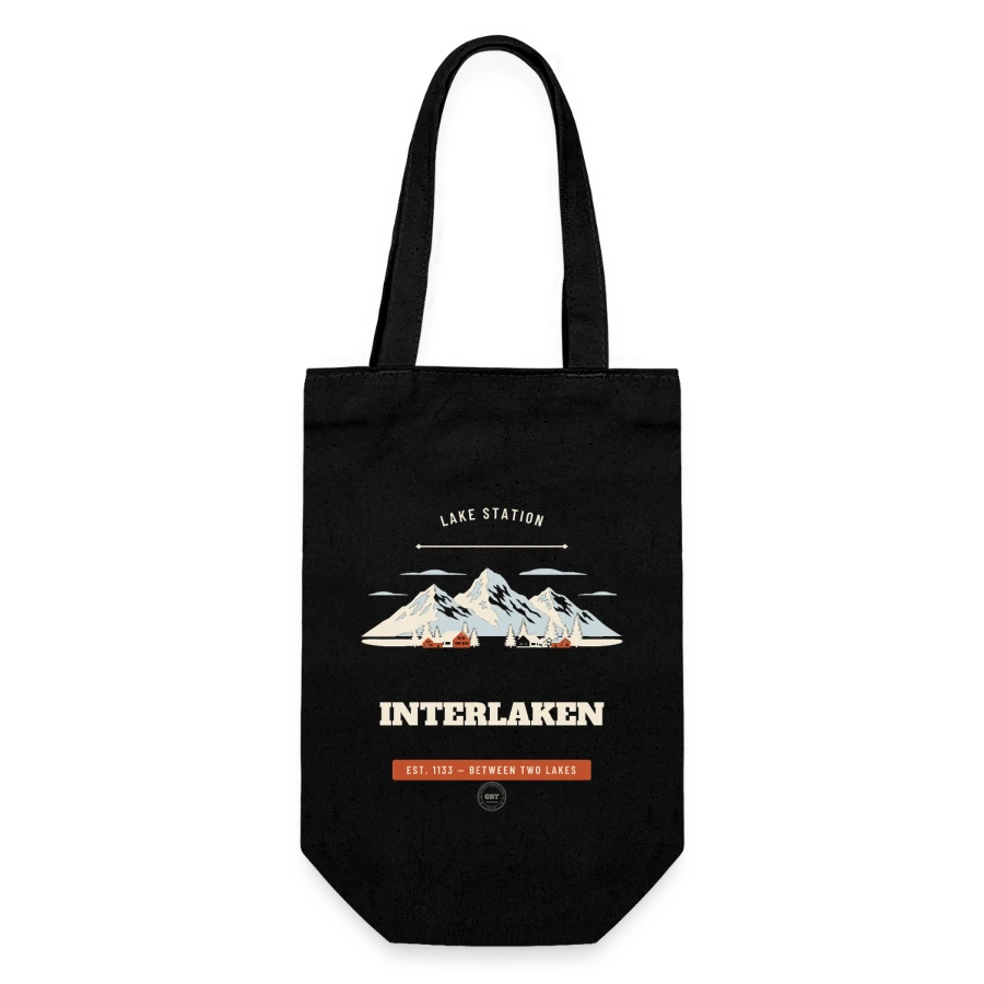 Interlaken badge on a gift bag for bottles, black