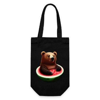 Bär in einer Wassermelone - Geschenkbeutel für Flaschen - Schwarz - Vorne