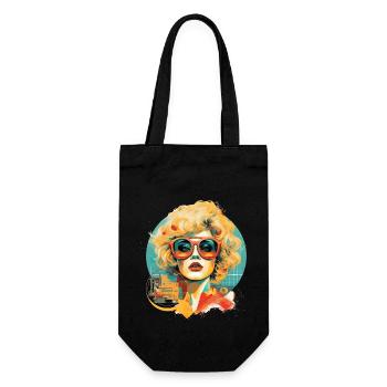 Retro Glam: Lockenpracht - Geschenkbeutel für Flaschen - Schwarz - Vorne