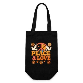 Retro Hippie Design with Doves and Peace Symbol - Gift Bag for Bottles - black - Front