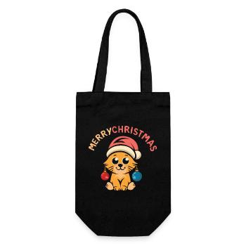 Süße Weihnachtskatze mit Mütze und Kugeln - Geschenkbeutel für Flaschen - Schwarz - Vorne
