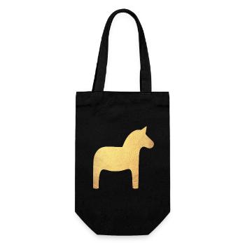 Dalapferd Gold Schweden Weihnachten Deko Luxus  - Geschenkbeutel für Flaschen - Schwarz - Vorne
