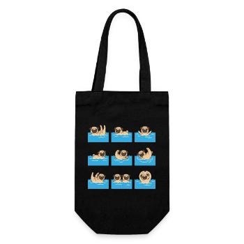 Schwimmender Mops Cartoon Für Hundefans - Geschenkbeutel für Flaschen - Schwarz - Vorne
