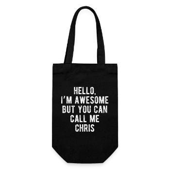 Hallo, mir geht's großartig. Nenn mich Chris, lustiges Zitat. - Geschenkbeutel für Flaschen - Schwarz - Vorne