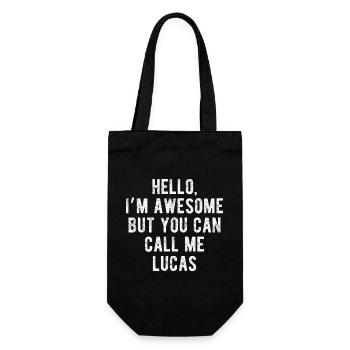 Hallo, mir geht's großartig. Nenn mich Lucas, lustiges Zitat. - Geschenkbeutel für Flaschen - Schwarz - Vorne