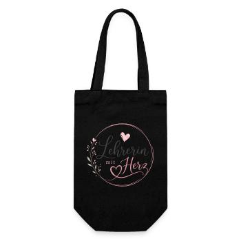 Lehrerin mit Herz!  - Geschenkbeutel für Flaschen - Schwarz - Vorne