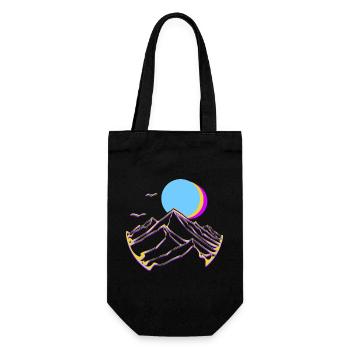 Montagnes néon, Lune, Soleil, Sommets géométriques - Sac à bouteille - noir - Devant