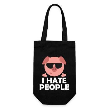 Cooles Schwein I hate People Spruch - Geschenkbeutel für Flaschen - Schwarz - Vorne