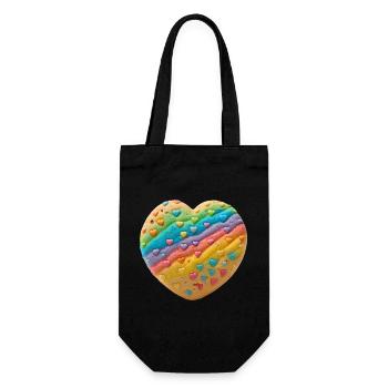 Regenbogenherz Keksdesign - Geschenkbeutel für Flaschen - Schwarz - Vorne